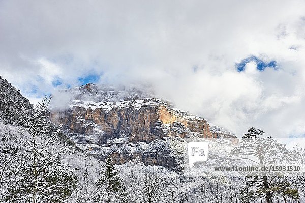 Pyrenees: Snowy view of Morron Tobacor mountain in the National park of Ordesa and Monte Perdido (Huesca province Aragon region Spain)