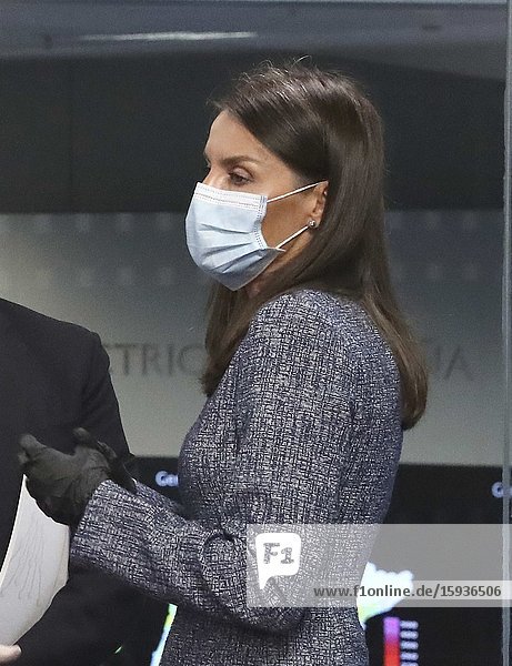 King Felipe VI of Spain Queen Letizia of Spain visit the Electric System Control Center (CECOEL) at the Red Eléctrica de España headquarters from which the generation and transportation facilities of the national electrical system are operated and supervised in real time on May 7 2020 in Madrid Spain