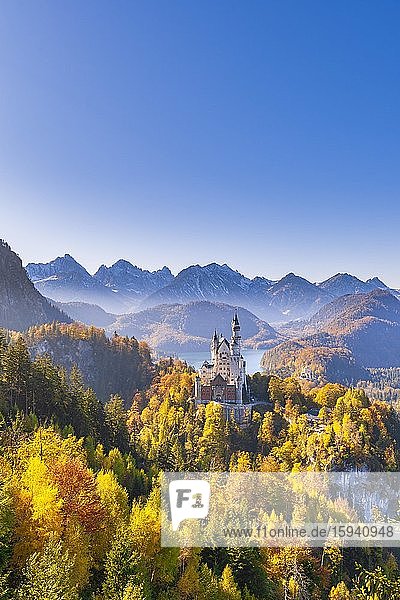 Schloss Neuschwanstein im Herbst  hinten Alpsee  Schwangau  Ostallgäu  Allgäu  Schwaben  Oberbayern  Bayern  Deutschland  Europa