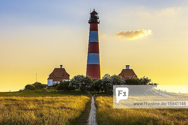 Lighthouse Westerheversand  Westerhever  North Friesland  Schleswig-Holstein  Northern Germany  Germany  Europe