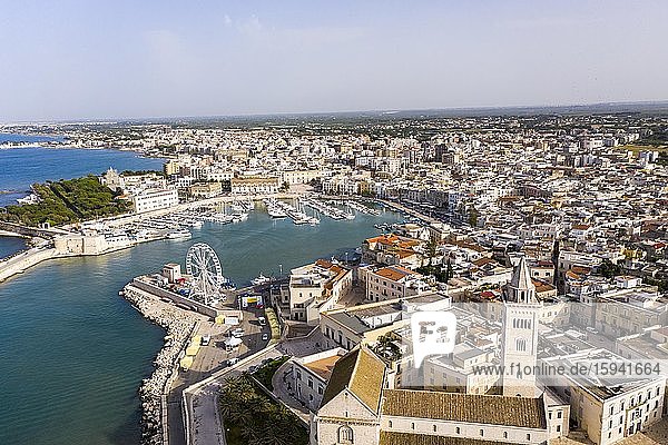 Aerial view  Cathedral of San Nicola Pellegrino  Cathedral of the Sea of Trani  Apulia  Southern Italy  Italy  Europe