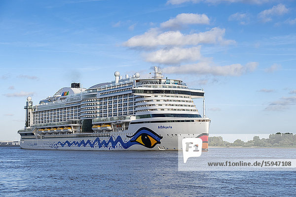 Cruise ship Aida perla on river Elbe  Hamburg  Germany  Europe