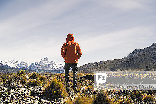 Hiker in remote landscape in Patagonia  Argentina