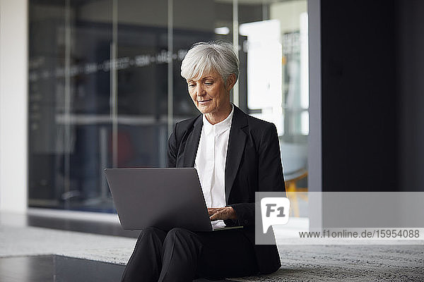 Portrait of senior businesswoman working on laptop
