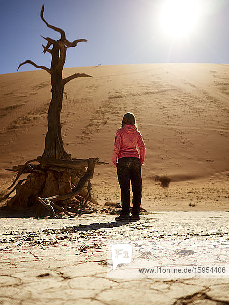 Frau und ein Baum in der Wüste  Deadvlei  Namibia