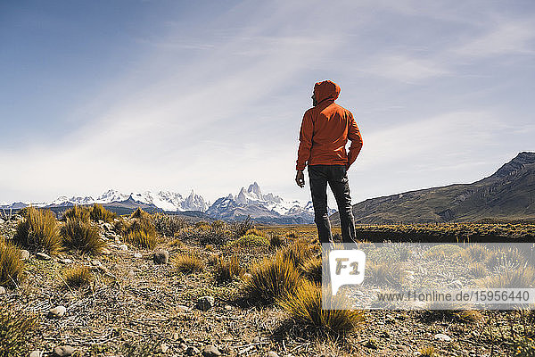 Hiker in remote landscape in Patagonia  Argentina