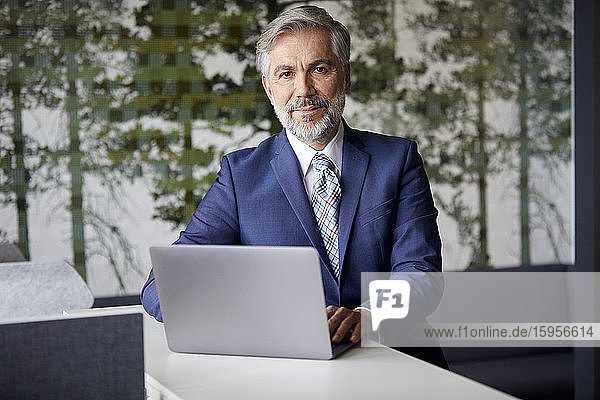 Portrait eines reifen Geschäftsmannes mit Laptop im Büro