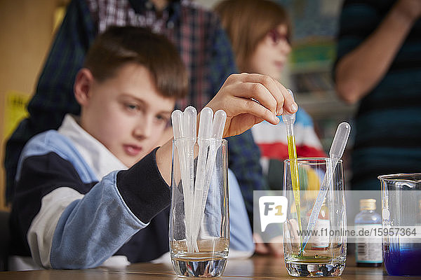 Child in a science chemistry lesson