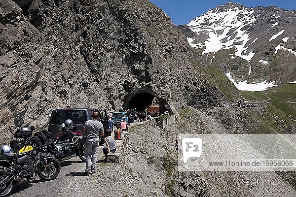 Congestion due to landslide  road at Col de l'Iseran  Route des Grandes Alpes  Alpes-de-Haute-Provence  France  Europe