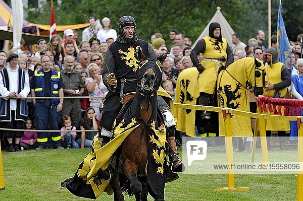 Knights on horseback  equestrian games  historical city festival  Gelnhausen  Main-Kinzig-Kreis  Hesse  Germany  Europe
