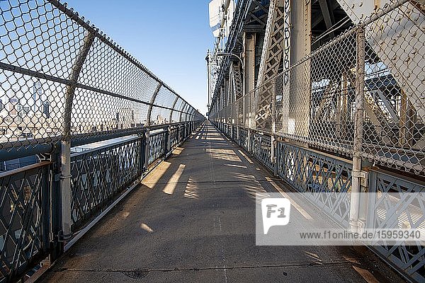 Footpath across the Manhattan Bridge  Manhattan  New York  USA  North America