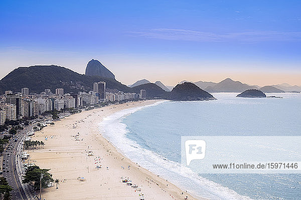 Elevated view of the beach and the Atlantic Ocean  Copacabana  Rio de Janeiro  Brazil  South America
