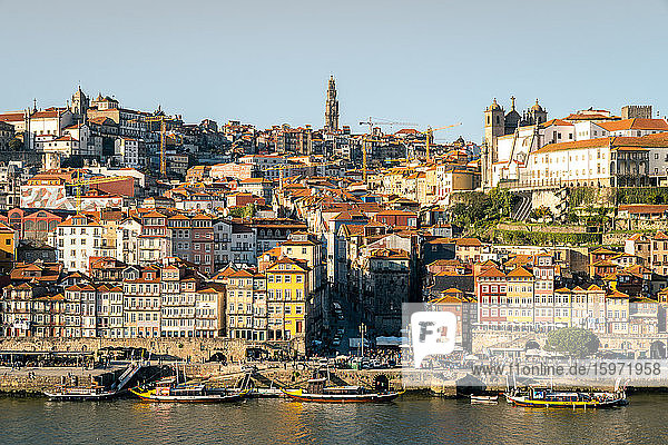 The view over the Douro River looking towards the Ribeira district of Porto  UNESCO World Heritage Site  Porto  Portugal  Europe