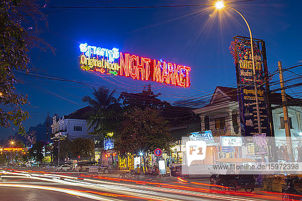 Pub Street  a night life hotspot  at night  in Siem Reap  Cambodia  Indochina  Southeast Asia  Asia