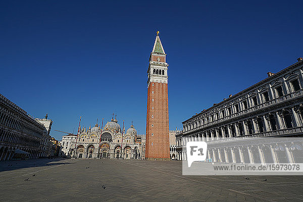 San Marco Square and Basilica during Coronavirus lockdown  Venice  UNESCO World Heritage Site  Veneto  Italy  Europe