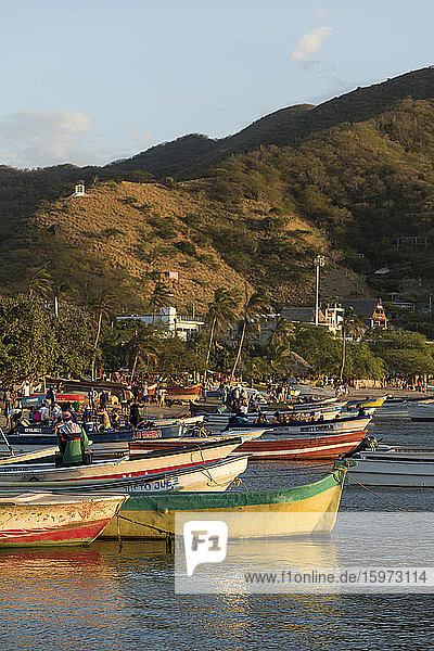 Fischerboote  Taganga  Abteilung Magdalena  Karibik  Kolumbien  Südamerika