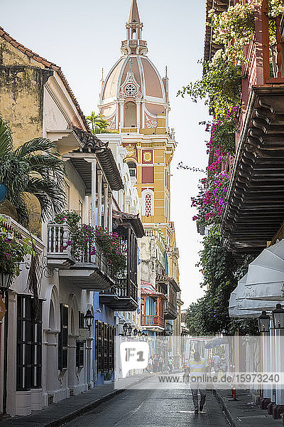 Koloniale Architektur in der Altstadt  UNESCO-Weltkulturerbe  Cartagena  Abteilung Bolivar  Kolumbien  Südamerika
