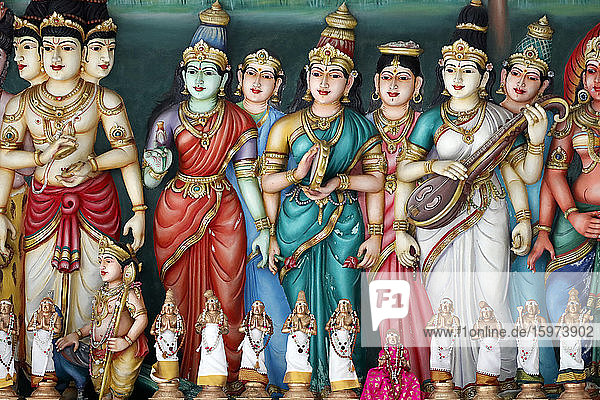 A sculptural frieze depicting Hindu deities  Sri Mahamariamman Hindu Temple  Kuala Lumpur. Malaysia  Southeast Asia  Asia