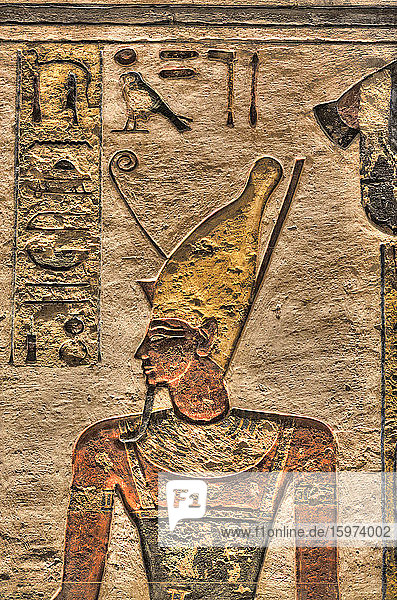 Relief des Pharaos  Grab des Ramses III  KV11  Tal der Könige  UNESCO-Weltkulturerbe  Theben  Luxor  Ägypten  Nordafrika  Afrika