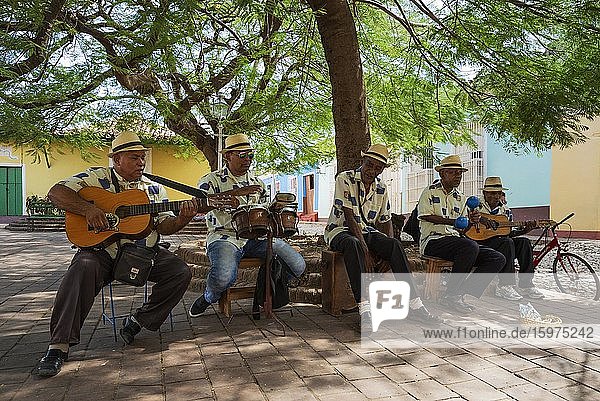 Buskers in the colonial old town of Trinidad  Cuba  Central America