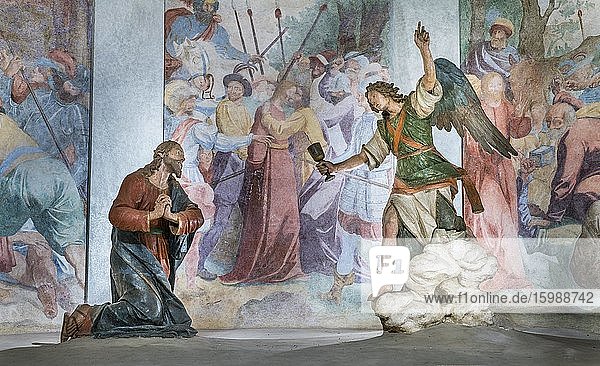 Terrakottafiguren Jesu Gebet auf dem Ölberg Kapelle VI Wallfahrtsweg Sacro Monte di Varese Barock UNESCO Weltkulturerbe Varese Lombardei Italien Europa