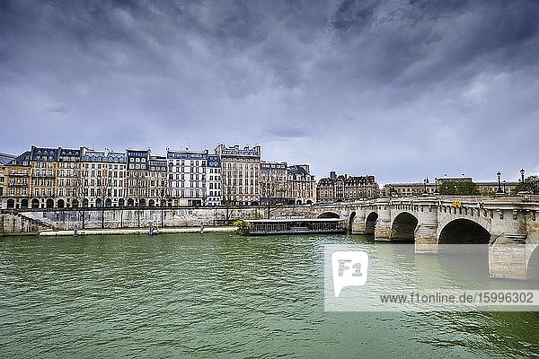 France Paris Seine river bank Pont Neuf bridge during the lockdown of Covid 19.