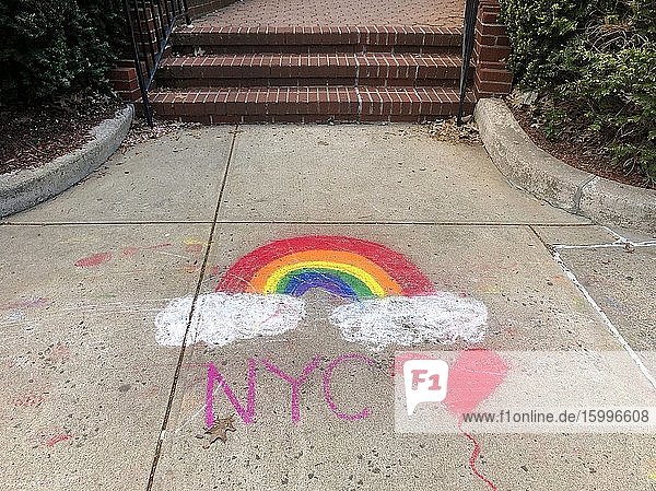 Rainbow Campaign chalk drawing on sidewalk Forest Hills Queens NY.