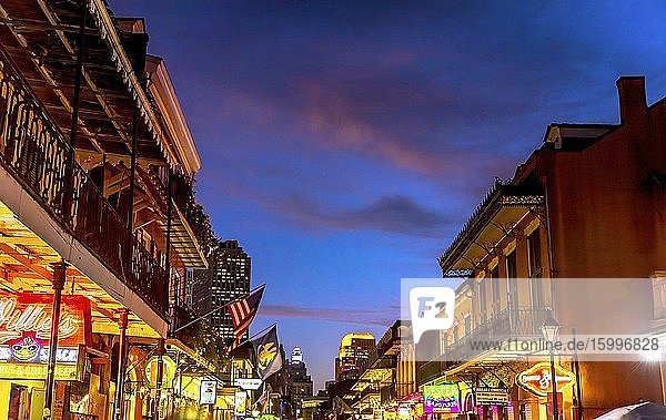Restaurants Bars Night Life French Quarter Bourbon Street New Orleans Louisiana. Completed in 1700s Very Famous hotspot.
