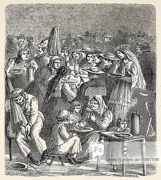 Spitalbrauerei the oldest brewery in Regensburg Bavaria Germany Europe. Old 19th century engraved illustration Le Tour du Monde 1863.