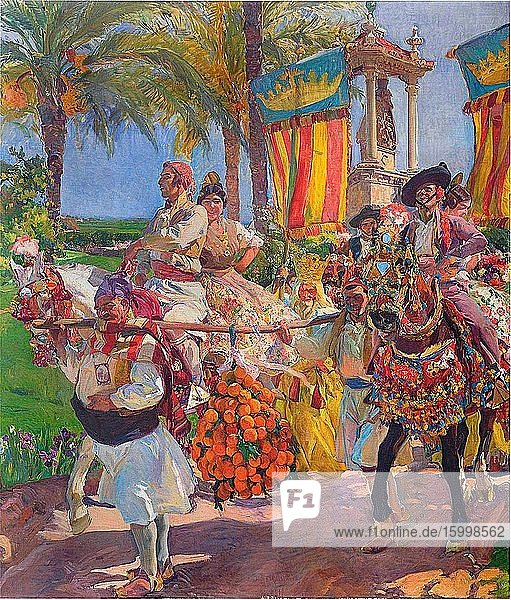 Joaqu?n Sorolla Y Bastida - ValenciaCouples Horseback 1916.