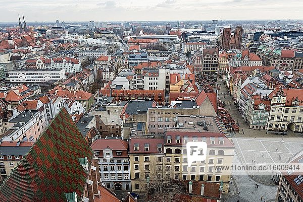 Panoramic view from Garrison Church in Old Town of Wroclaw  Poland - St Mary Magdalene church on right side.