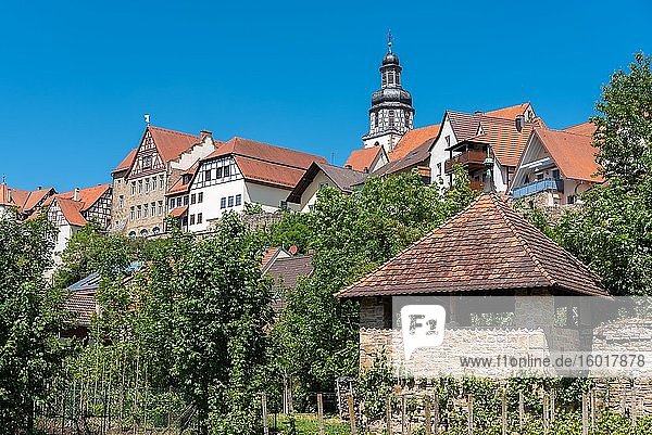 Stadtbild mit historischer Stadtmauer und St. Martin Kirche  Gochsheim  Baden-Württemberg  Deutschland  Europa.