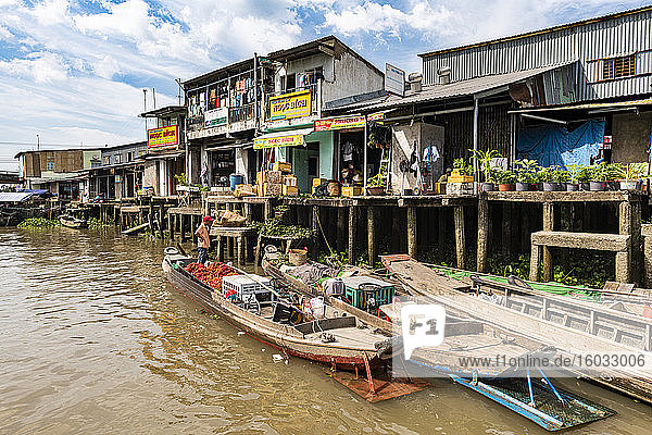 Houses on stilts  Cai Be  Mekong Delta  Vietnam  Indochina  Southeast Asia  Asia