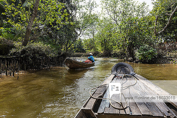 Rowing through a small water channel  Cai Be  Mekong Delta  Vietnam  Indochina  Southeast Asia  Asia