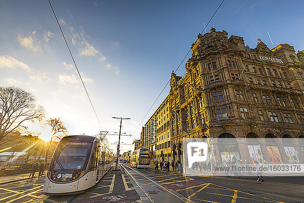 Straßenbahn in der Princes Street  Jenners Store  Edinburgh  Lothian  Schottland  Vereinigtes Königreich  Europa