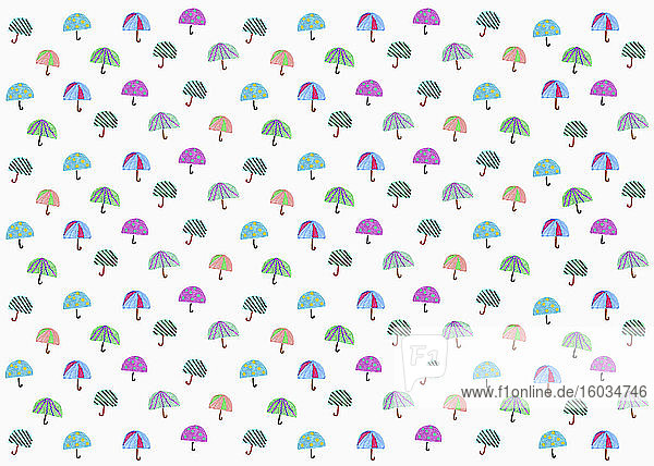 Illustration mehrfarbiges Schirmmuster auf weißem Hintergrund