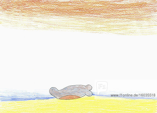 Kinder zeichnen Seehunde  die am Meeresstrand liegen