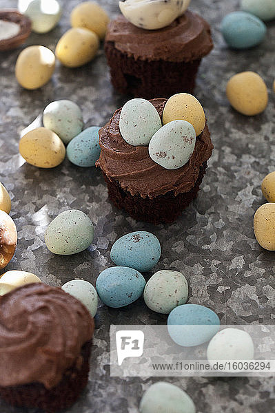 Schokoladencupcakes mit Mini-Schokoladeneiern