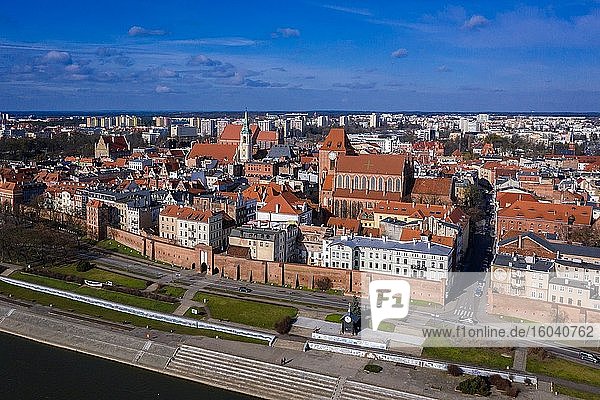 Aerial view on the Old Town in Torun city in Kuyavian Pomeranian Voivodeship of Poland  view with Cathedral and Holy Spirit Church.