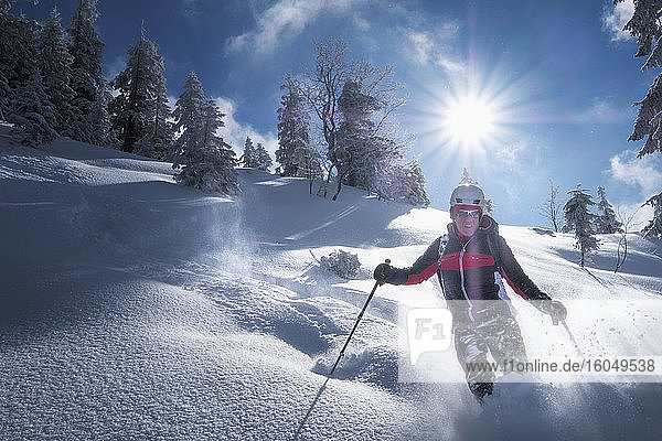 Senior man during ski tour  Inzell  Kienberg  Germany