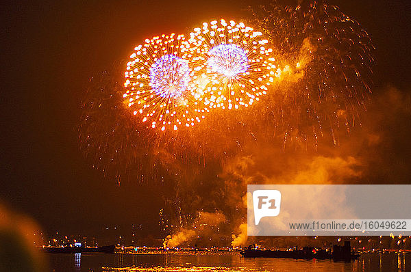 Germany  Baden-Wurttemberg  Konstanz  Fireworks display during Lake Constance Night Festival