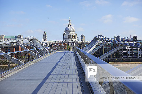 UK  England  London  Empty Millennium Bridge with Saint Pauls Cathedral in background