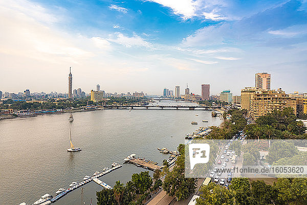 Egypt  Cairo  Nile with skyline and downtown area from Garden City
