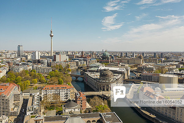 Germany  Berlin  Aerial view of Bode Museum with Fernsehturm Berlin in background