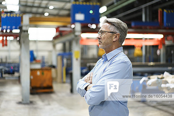 Confident mature businessman in a factory