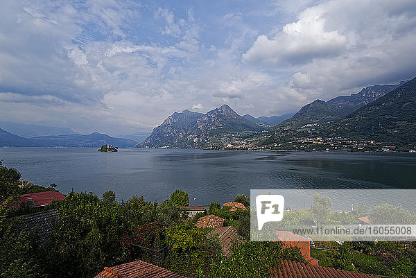 Italy  Lombardy  Monte Isola  Lake Iseo surrounded with mountains