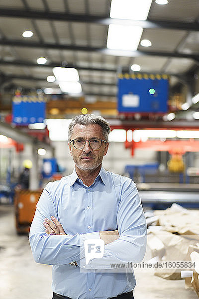 Porträt eines selbstbewussten reifen Geschäftsmannes in einer Fabrik