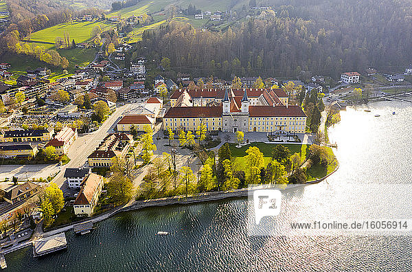 Germany  Bavaria  Tegernsee  Drone view of Tegernsee Abbey