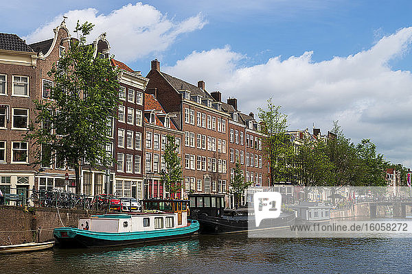 The Netherlands  North Holland Province  Amsterdam  Boats moored on Prinsengracht canal