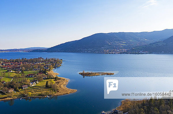 Germany  Bavaria  Drone view of Tegernsee lake